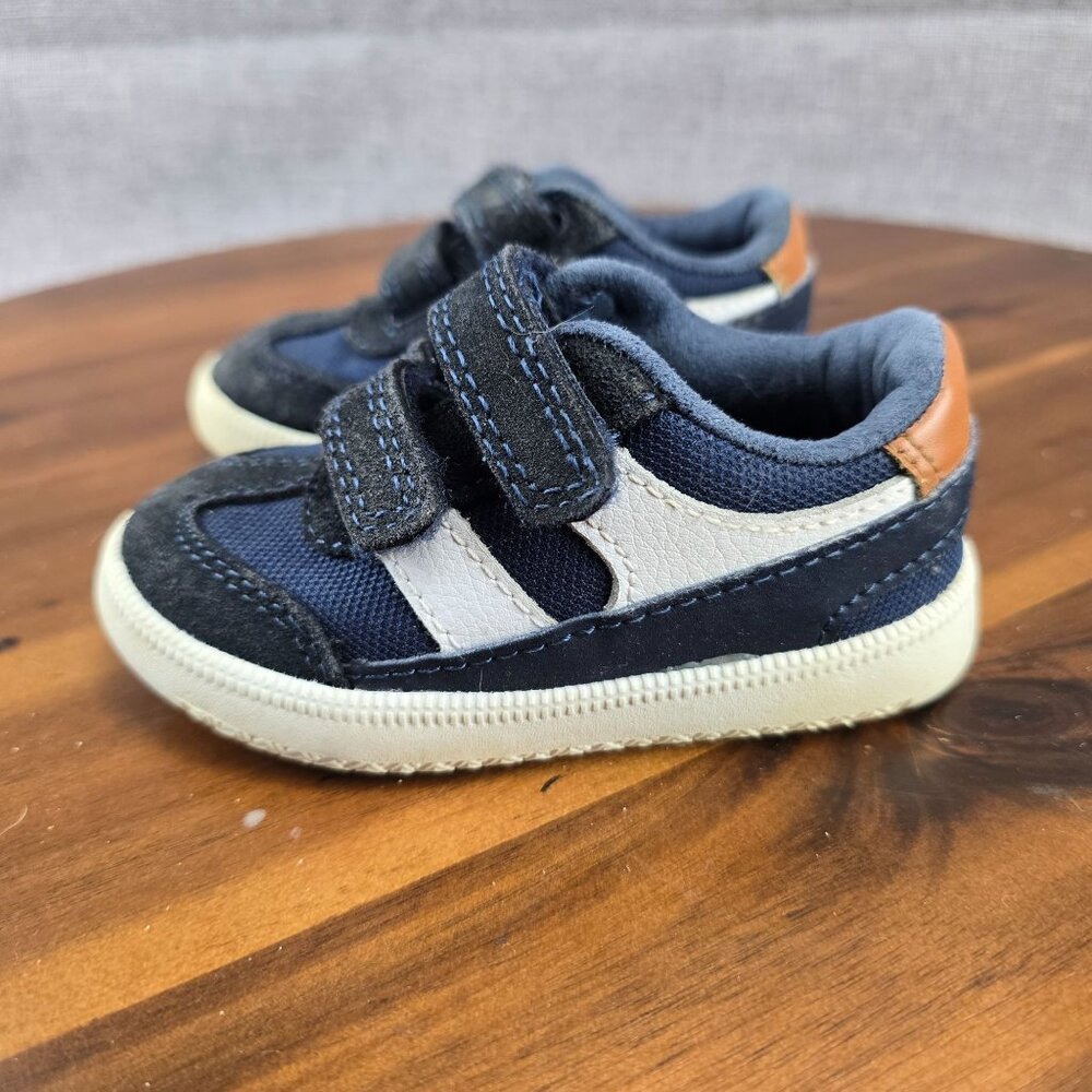 Cat & Jack Boys Navy & White Sneakers With Hook & Loop Straps Size 5 - Picture 9 of 13